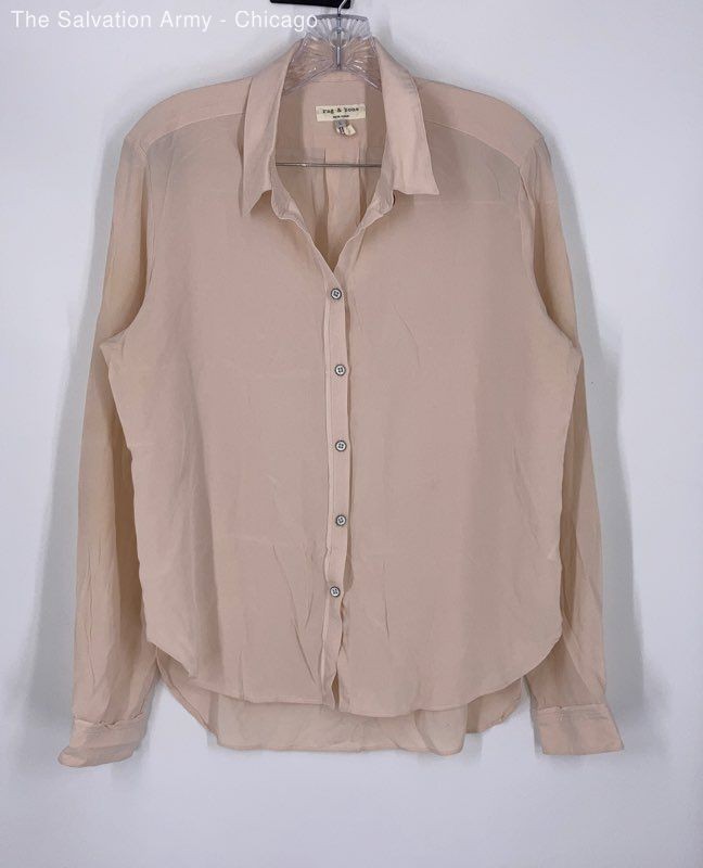 Rag & Bone Womens Peach Long Sleeve Collared Button-Up Shirt Size Large