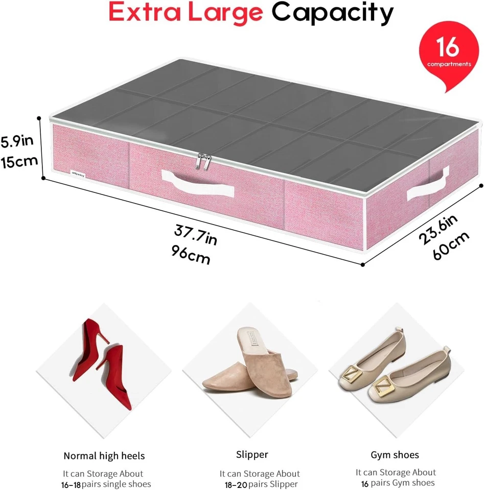 Large Under Bed Shoe Organizer, Set of 2 - Holds 32 Pairs, Dust-Free - Image 4 of 4