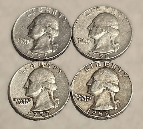 1953-D 1956-D 1957 1958-D Washington Silver Quarters Lot - 90% Silver