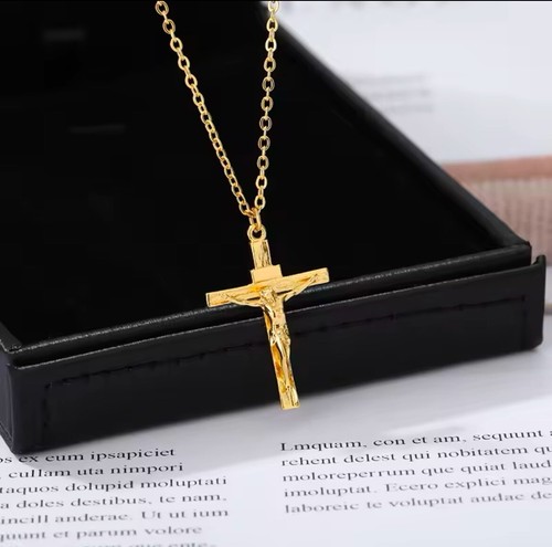 Gold-tone Crucifix Cross Pendant Necklace – Jesus Necklace for Men & Women - Picture 2 of 3
