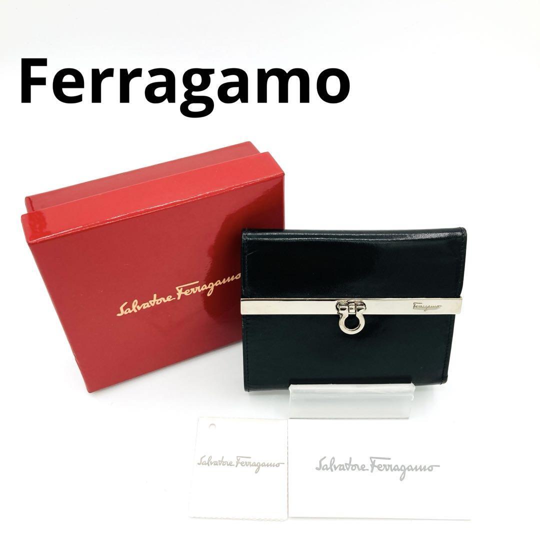 Salvatore Ferragamo Black Leather Gancini Trifold Wallet Made in Italy