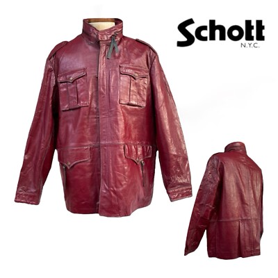 Vintage 90s SCHOTT NYC Mens 3XL XXXL Leather Jacket Distressed Bomber Moto RARE