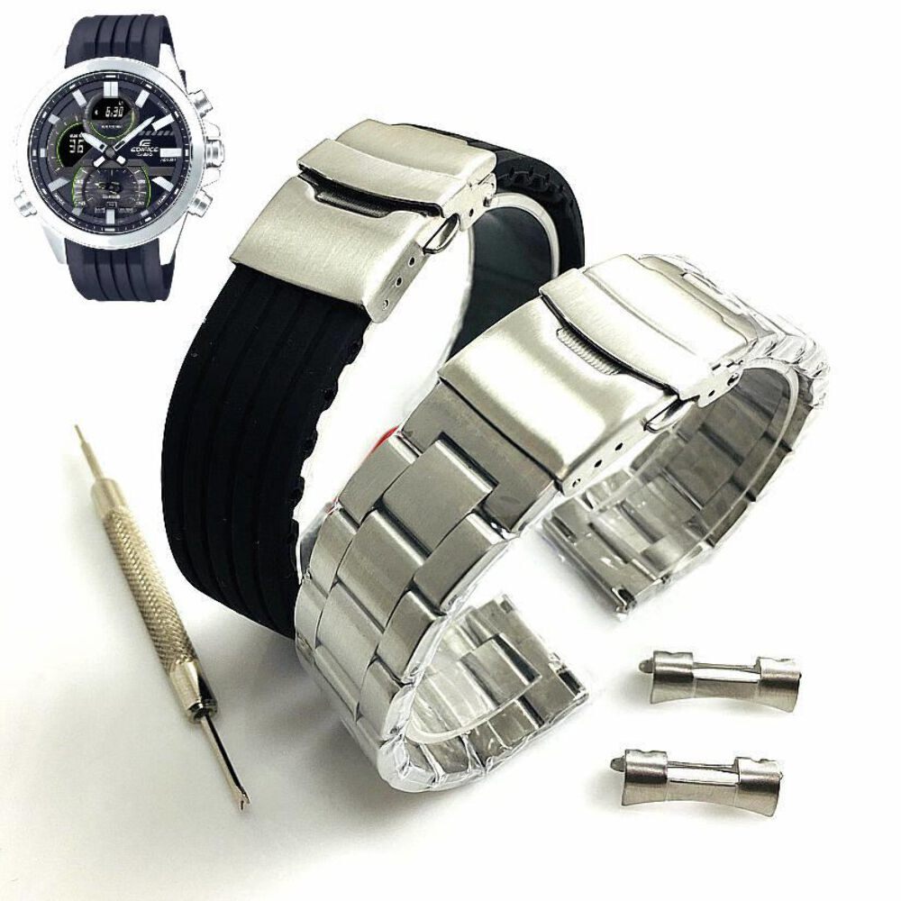 Steel & Silicone Replacement Watch Band Fits Casio Edifice ECB-30