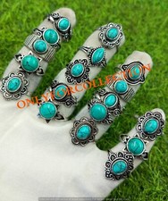 Bohemian Turquoise Gemstone 925 Sterling Silver Plated 25 PCs Rings Lot Jewelry