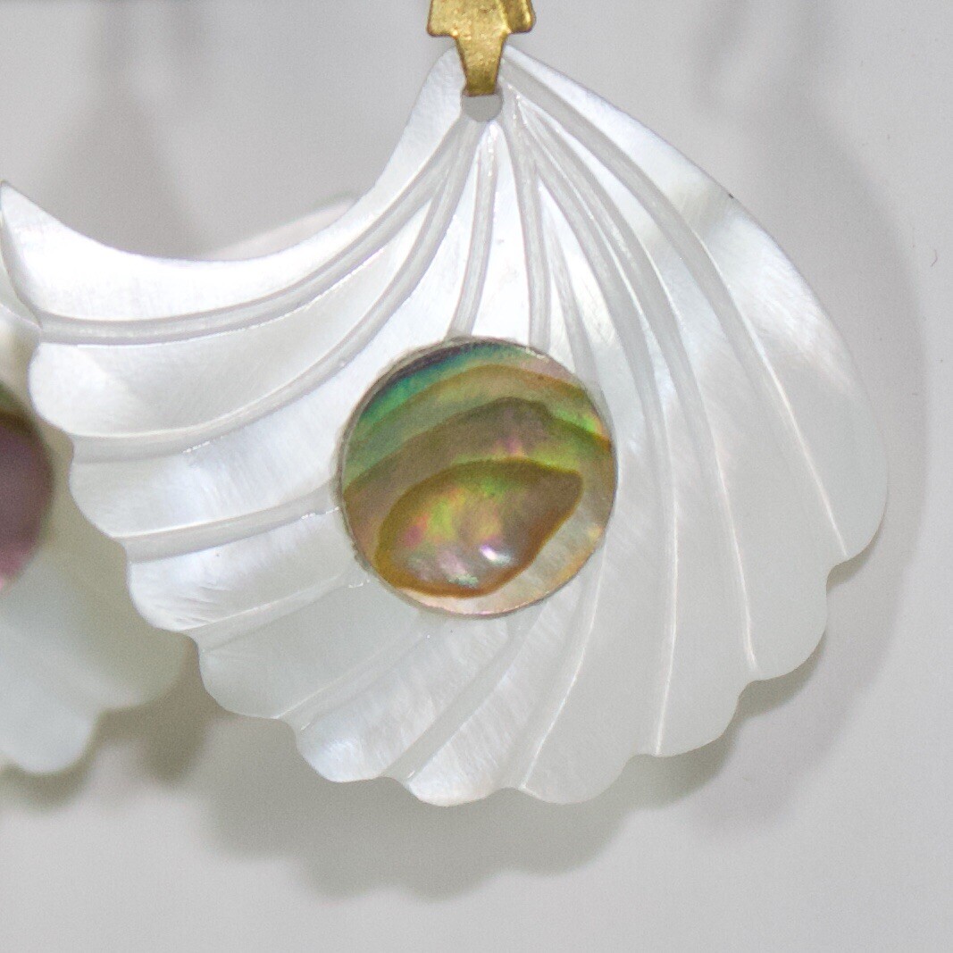 Abalone Shell Dangle Carved Earrings - Mermaid Ea… - image 4