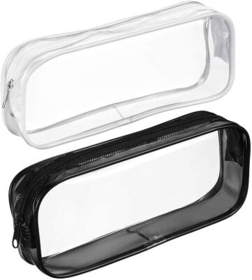 2pcs Clear PVC Zipper Pencil Bag Toiletries Exam Pen Pouch Case... 