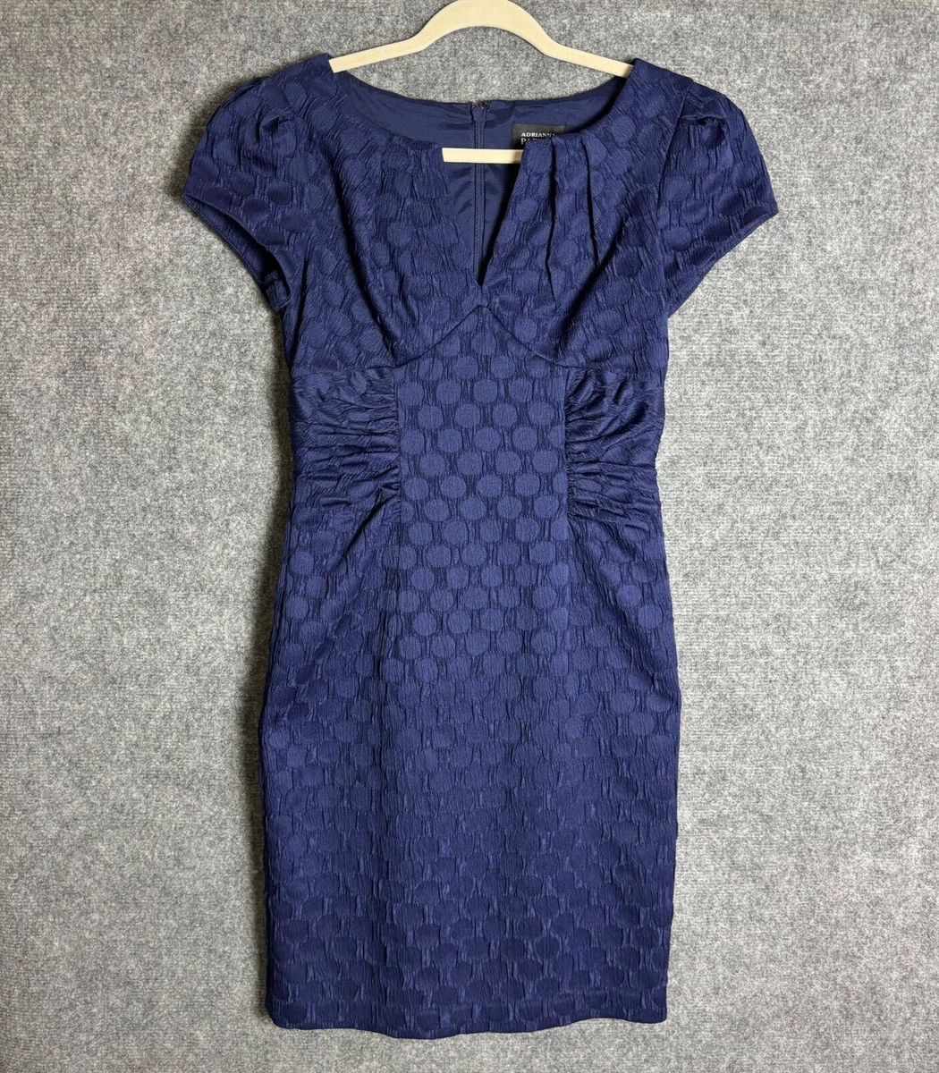 Adrianna Papell Dress Women's 4 Blue Textured Sheath Pencil Short Sleeves  Lined | eBay
