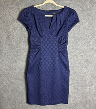 Adrianna Papell Dress Women's 4 Blue Textured Sheath Pencil Short Sleeves Lined