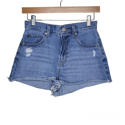 Uniqlo High Rise Distressed Cut-Off Raw Hem Denim Shorts Womens Size 23  #3124