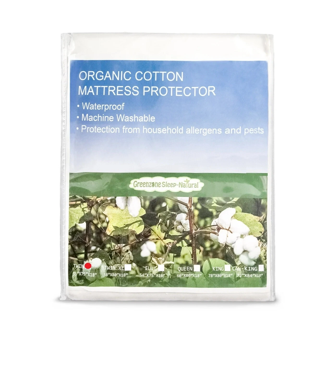 Greenzone Organic Cotton Waterproof Mattress Protector Twin Size Machine Washabl