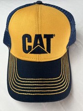 CAT Caterpillar Trucker Hat Mesh Adjustable Snapback Navy / Yellow Logo Cap OSFM