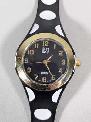 NYC Womens Black White Polka Dot Silicone Band Gold Tone  display picture 1