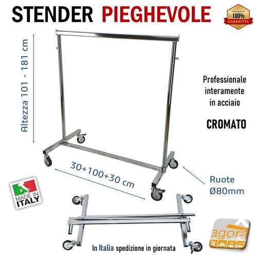 STENDER PIEGHEVOLE APPENDIABITI ATTACCAPANNI CARRELLO PORTA ABITI VESTITI REGOL - Foto 4 di 10