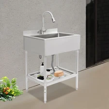 Commercial Single-Bowl Stainless Steel Sink Outdoor Utility Sink Free Standing