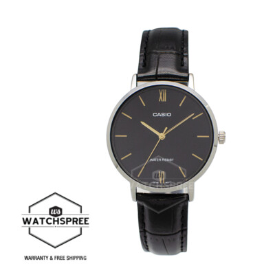 Casio Ladies' Standard Analog Black Leather Strap Watch LTPVT01L-1B LTP-VT01L-1B