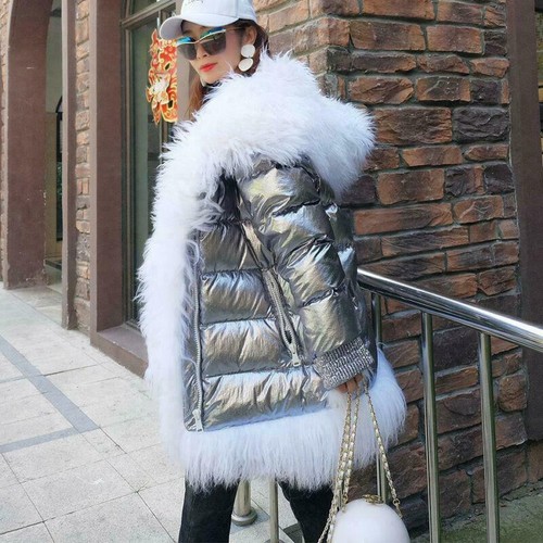 Women Mongolia Sheep Lamb Fur Coat 