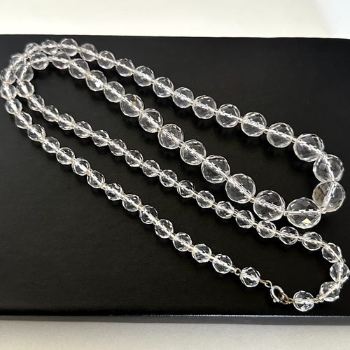 Vintage Clear Round Faceted Rock Crystal Graduated Beaded Ladies Necklace 30" - Picture 3 of 8