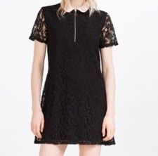 Zara Dress Women's Medium Peter Pan Collar Lace A Line LBD Babydoll Cocktail