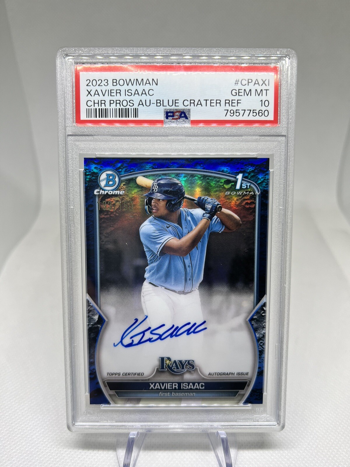 2023 Bowman Chrome 1st Xavier Isaac /150 Blue Crater Auto #CPA-XI Rays PSA 10