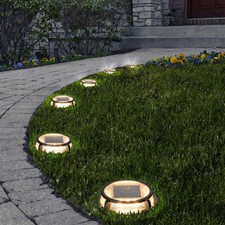 Sterno 4 Pk Solar Multi-surface Led Disc Light Step Walkways Poolside Garden Sterno 4 Pk Solar Multi-surface Led Disc Light Step Walkways Poolside Garden