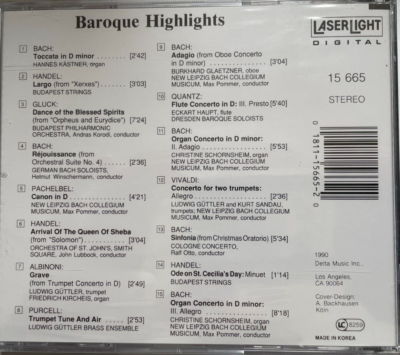 Baroque Highlights (CD, Aug-1990, Laserlight) New Sealed #01811
