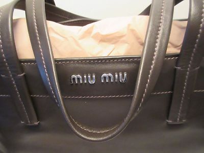MIU MIU  LEATHER TOTE  RR1934 DARK BROWN  VITELLO LEATHER PURSE BAG BY PRADA
