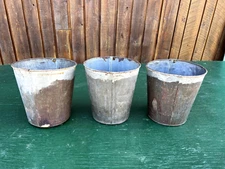 Vintage 3 Sap Pails Buckets Flower Planters 9" High Maple Syrup Tin Finish #34