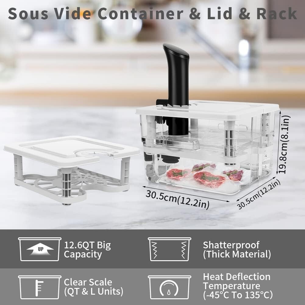Sous Vide Container with Lid and Rack Sous Vide Containers Sous Vide Pot 12.6 Qu