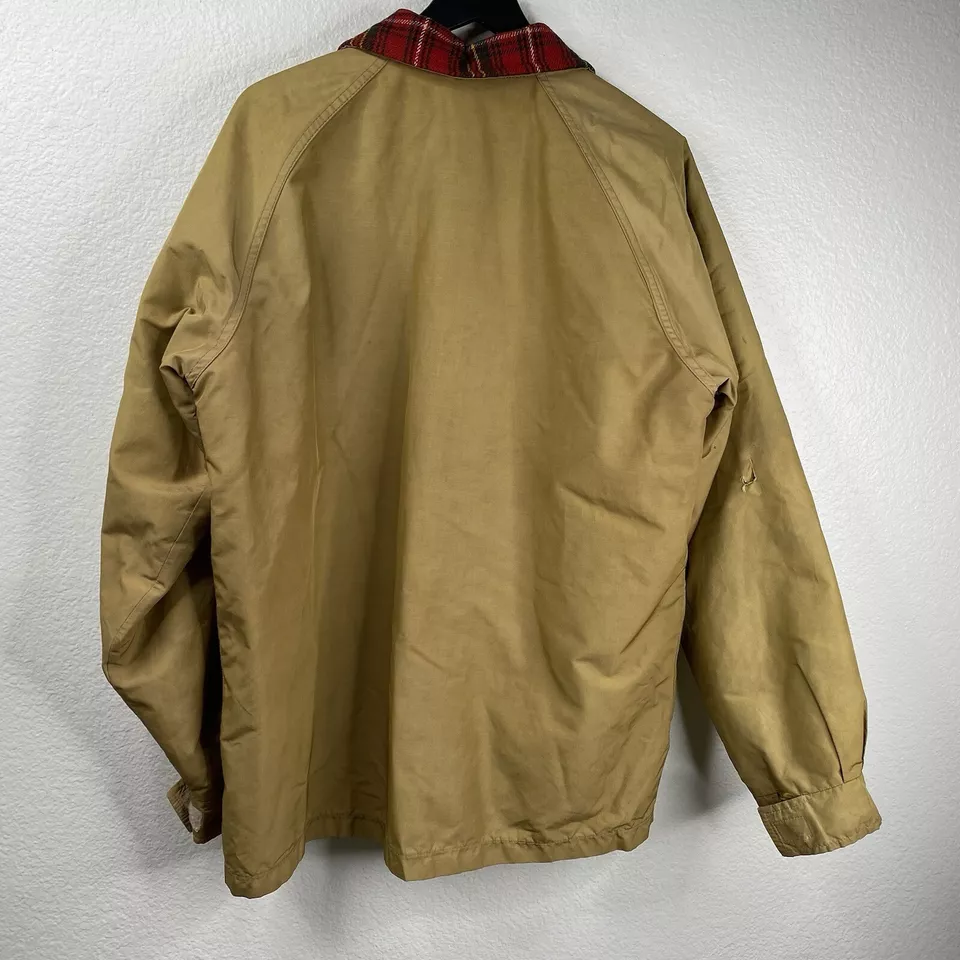 LL Bean Coat Jacket Men's Tan Sz L Long Wool Plaid Lining Barn Chore Vintage - Image 3 of 4