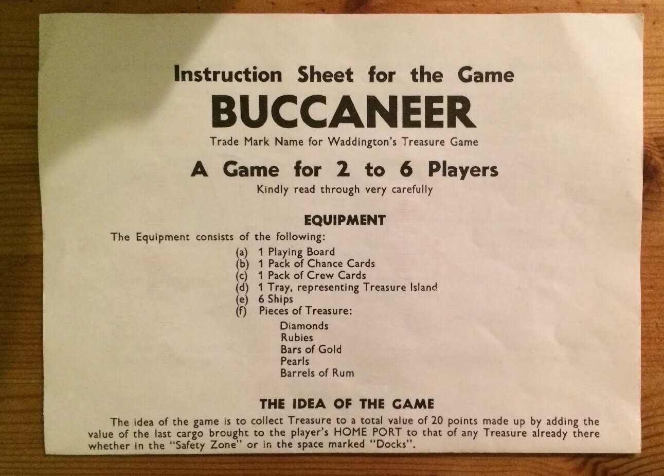 Waddington’s Buccaneer Board Game (1958) Instruction Sheet | eBay
