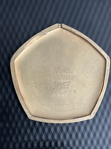 orologio pendente pentagono verde molto sottile 17j oro 10k riempito - Foto 3 di 6