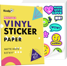 Koala Printable Vinyl Sticker Paper for Inkjet  Laser Printer   25 Sheets Matte