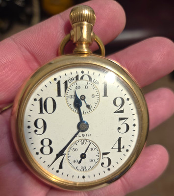 Elgin Gold Filled Yellow Gold Open Face Pocket Watch White Dial Arabic