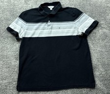 Calvin Klein Polo Shirt Mens L Black Striped Classic Fit Short Sleeve Collared