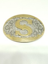 Belt Buckle - S Initial - 24k Gold Plated Western RODEO STYLE. 4" X 2 3/4"