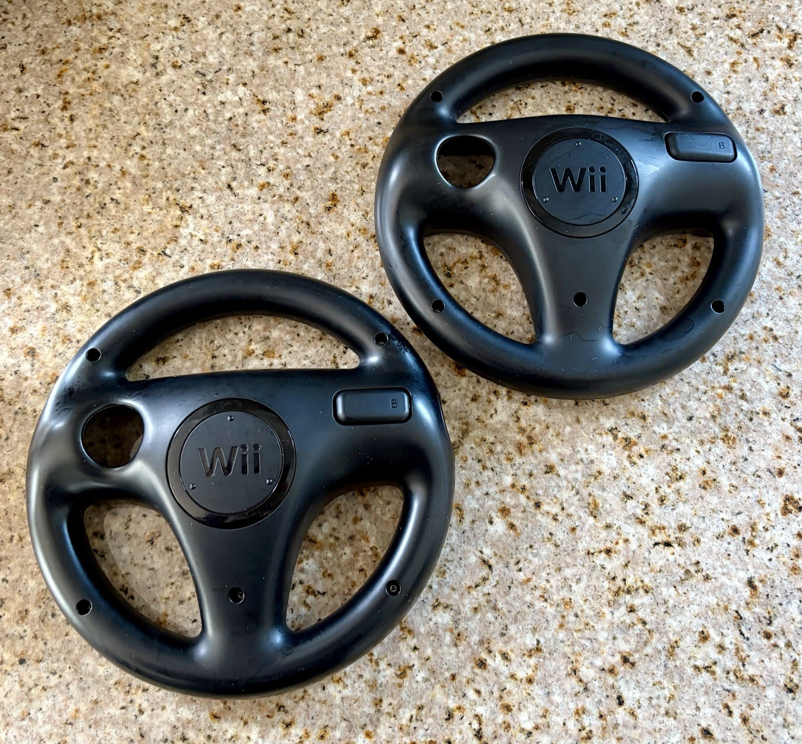 Lot of 2 - OEM Official Nintendo Wii Mario Kart Black Steering Wheels - RVL-024