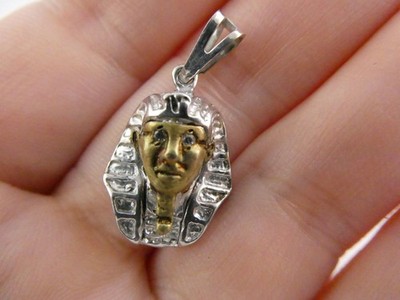 Sterling Silver Crystal Eyed King Tut Egyptian Pharaoh Bust Design Pendant 2.8g