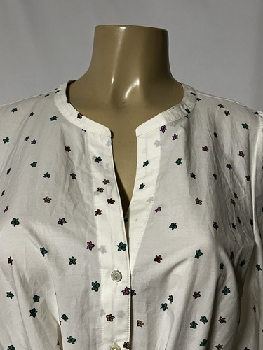 Talbots Dress 14 Poplin Shirtdress Blissful Floral balloon sleeves sash tie - Picture 5 of 13