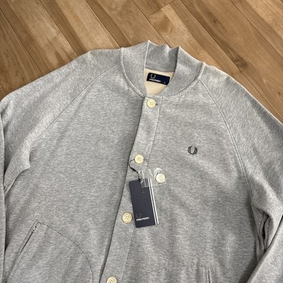 Fred Perry Zip Up Bomber Cardigan Jumper Sweater Grey Mens XL Extra Large BNWT
