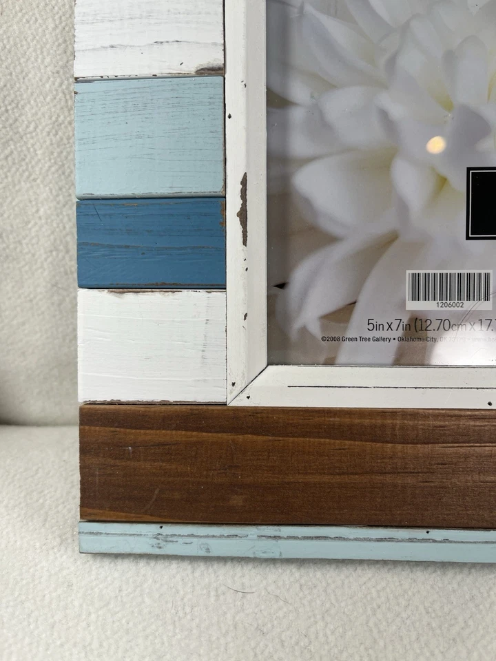 "Marco de madera envejecida rústico Green Tree azul blanco marrón 5x7""" Foto 3 de 4