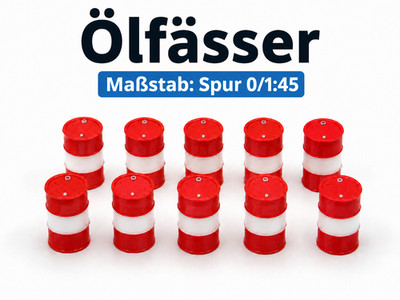 Spur 0 1:45 10x Ölfässer Rot-Weiß   Modellbau Zubehör für Eisenbahn & Diorama