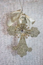 Christmas Ornament Kurt Adler Champagne Glass Glitter Cross Vintage Glamour Chic