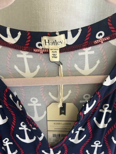 Hatley Anchor Print Shift Dress V-Neck 3/4 Sleeve Knee Tall M/M Navy