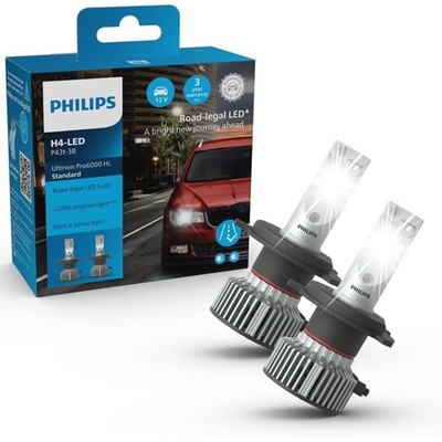 Philips H4 Ultinon Pro6000 Standard LED Bulbs (2-Pack) 11342U60SX2 Road Legal