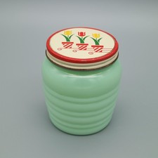 Vintage Anchor Hocking Fire King Tulip Lid Green Jadeite Beehive Grease Jar 4.5