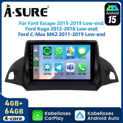 64G Android 15 Carplay Autoradio Für C-Max Ford Kuga 2012-18 Escape GPS NAVI DSP
