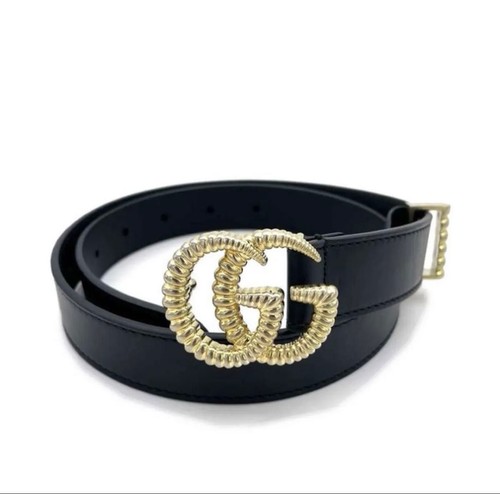 Gucci Belt Authentic GG Marmont Leather Black Gold Size 65 75 From Japan