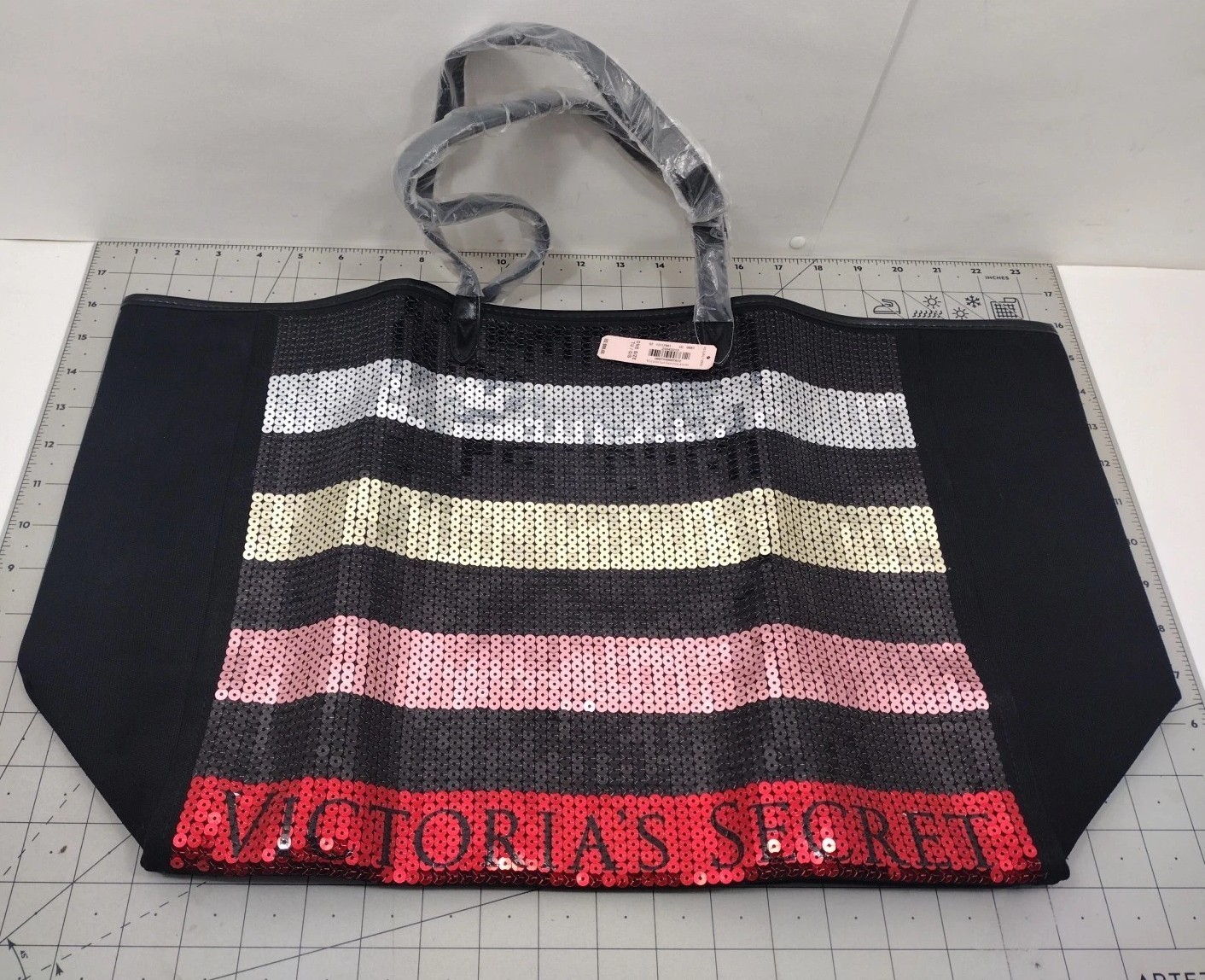 Victoria's Secret Black Sequined Canvas Travel Tote Bag NWT Lined