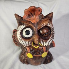 Vintage MCM 60's Owl Cookie Jar Brown & Orange Kitchen Made In USA 1960s