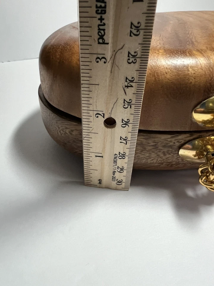 Cartera Caja Madera Tortuga Joya Cadena Mango Clavija Pies Poki Mod Enid Collins Look Foto 4 de 4